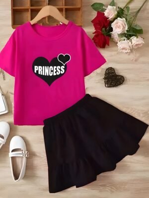 Baby girls t-shirt & skirt dark pink